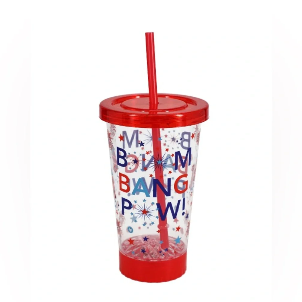 Patriotic 4th of July Light Up 🎆Colorful Party Tumblers with Straws 🇺🇸 NWT